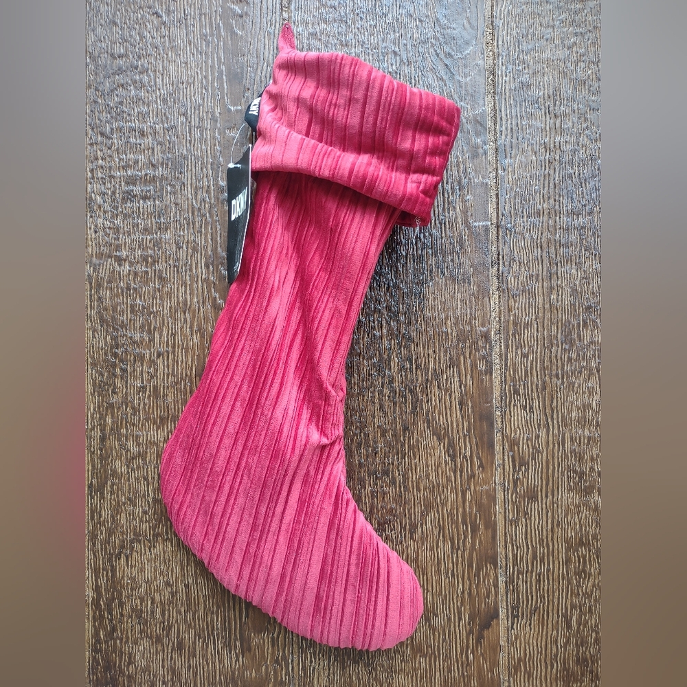 DKNY Red Velvet Stripe Christmas Stocking NWT